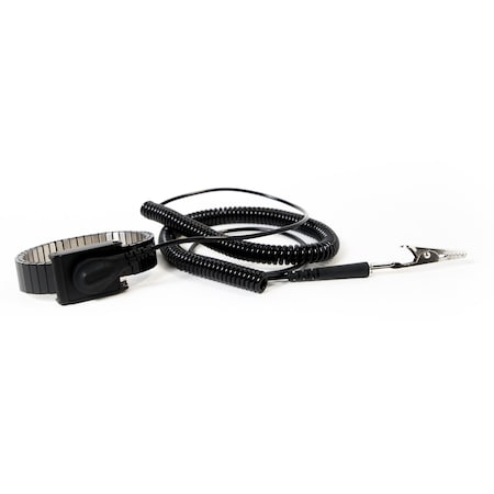 Bertech ESD Anti-Static Metal Wrist Strap with 12' Cord, 1 Megohm Resistor, 4mm Snap, Black AMWS121M